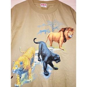 SOLD! Tan Wild Animal Graphic T-Shirt Lion Panther
